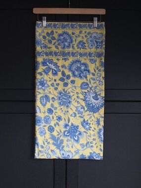 April Cornell | Vintage Blue-on-Yellow Square Floral Tablecloth